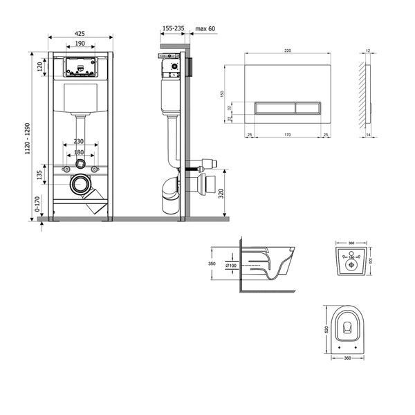 Готове рішення Qtap для ванної кімнати: підвісний унітаз Jay Ultra Quiet 520x360x320 + комплект інсталяції Nest 4 в 1 (лінійна клавіша White) SD00054304 фото