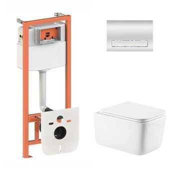 Готове рішення Qtap для ванної кімнати: підвісний унітаз Gemini Ultra Quiet 520&times;360&times;350 + комплект інсталяції Nest 4 в 1 (лінійна клавіша Chrome) SD00052289 фото