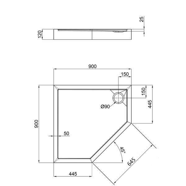 Душовий піддон Qtap Diamond 309912 90x90x12 см + сифон SD00046992 фото