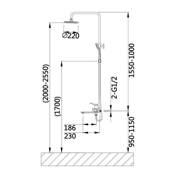 Душова система універсальна Qtap Presto на три споживачі (з виливом) QTPRE111GRP45585 Graphite SD00051709 фото