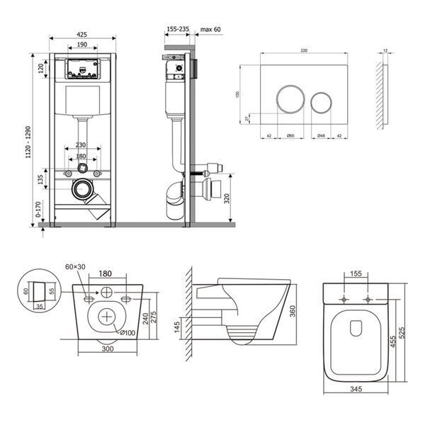 Готове рішення Qtap для ванної кімнати: підвісний унітаз Tern Ultra Quiet 525x345x360 + комплект інсталяції Nest 4 в 1 (кругла клавіша Chrome) SD00053632 фото