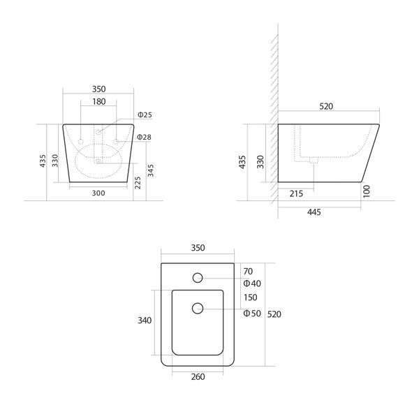 Біде підвісне Qtap Tern 520x350x330 мм, Anthracite QT17551303GAN SD00054292 фото