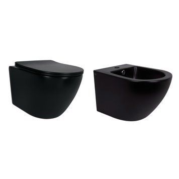 Комплект Qtap Robin Matt Black 2 в 1: унітаз підвісний Ultra Quiet QT13332381АSMB + біде підвісне QT1355046FMB SD00053752 фото