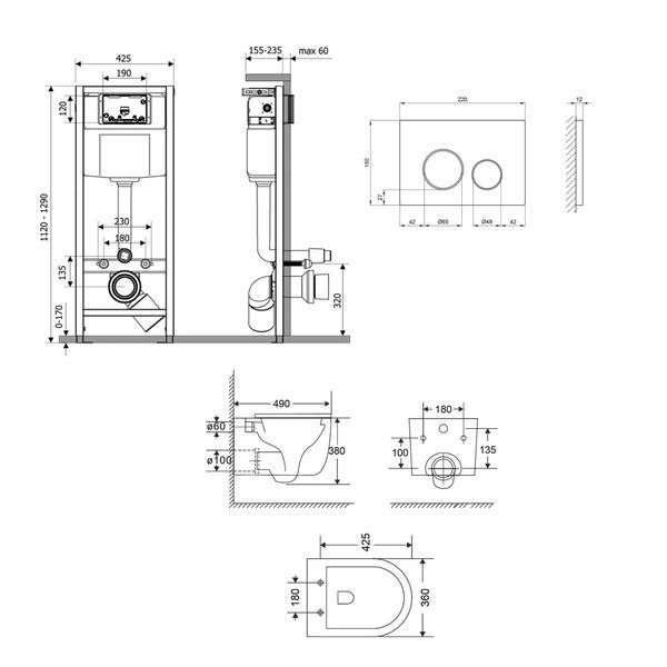 Готове рішення Qtap для ванної кімнати: підвісний унітаз Taurus Ultra Quiet 485&times;360&times;350 + комплект інсталяції Nest 4 в 1 (кругла клавіша Matt Black) SD00052278 фото