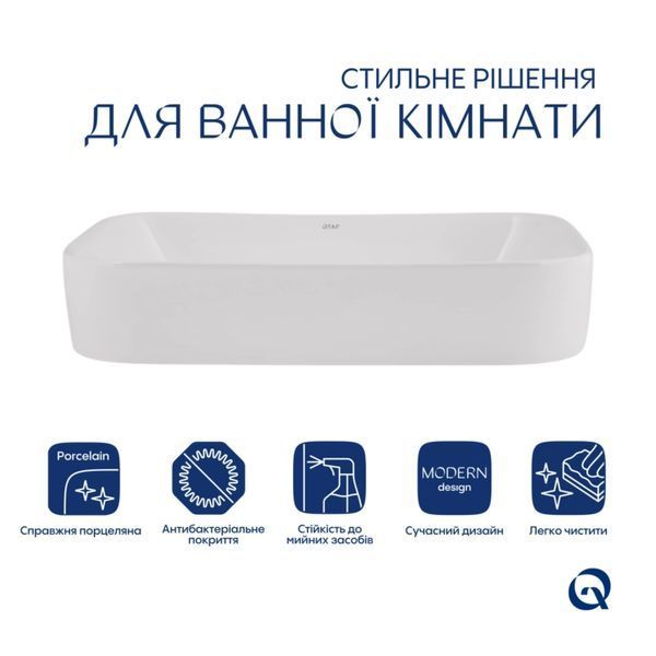 Комплект Qtap Scorpio: Раковина накладна 550x390x120 мм, White, прямокутна + Донний клапан Pop-up PU02 SD00054587 фото