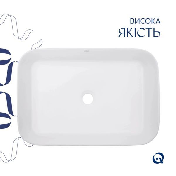 Комплект Qtap Virgo N: Раковина накладна 560x380x130 мм, White, прямокутна + Донний клапан Pop-up PU02 SD00054586 фото