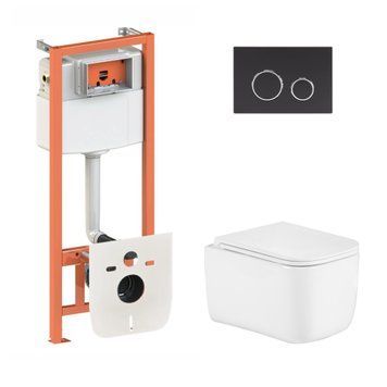 Готове рішення Qtap для ванної кімнати: підвісний унітаз Gemini Ultra Quiet 485&times;340&times;350 + комплект інсталяції Nest 4 в 1 (кругла клавіша Matt Black) SD00056008 фото