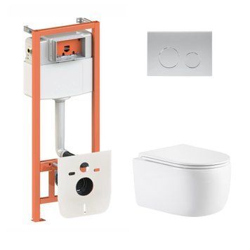 Готове рішення Qtap для ванної кімнати: підвісний унітаз Taurus Ultra Quiet 515&times;360&times;350 + комплект інсталяції Nest 4 в 1 (кругла клавіша Satin) SD00055992 фото