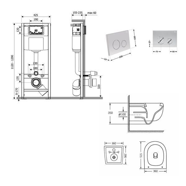Готове рішення Qtap для ванної кімнати: підвісний унітаз Taurus Ultra Quiet 515&times;360&times;350 + комплект інсталяції Nest 4 в 1 (кругла клавіша Satin) SD00055992 фото