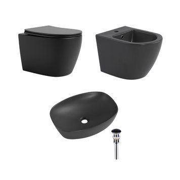 Комплект Qtap Robin Anthracite 3 в 1: підвісний унітаз Ultra Quiet + біде підвісне + раковина накладна QTROBAN49157 SD00055281 фото